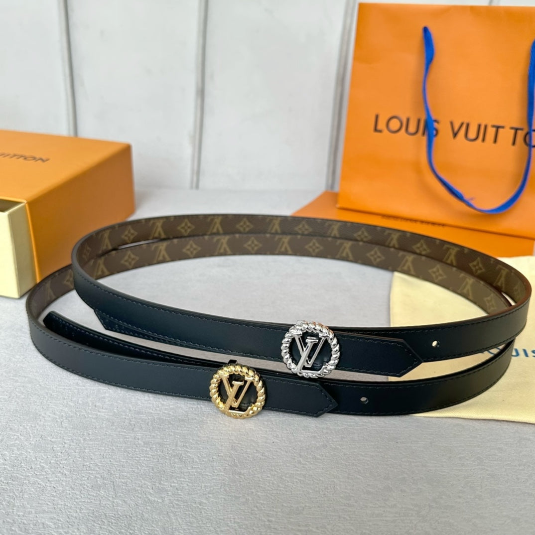 LOUIS VUITTON LV Circle Nautical 20mm Reversible Belt Gold Buckle Black Brown Lambskin