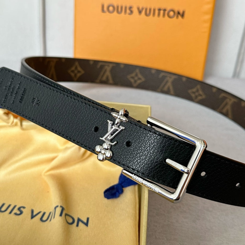 LOUIS VUITTON LV BLOOM 30MM BELT IN BLACK CALFSKIN SILVER HARDWARE