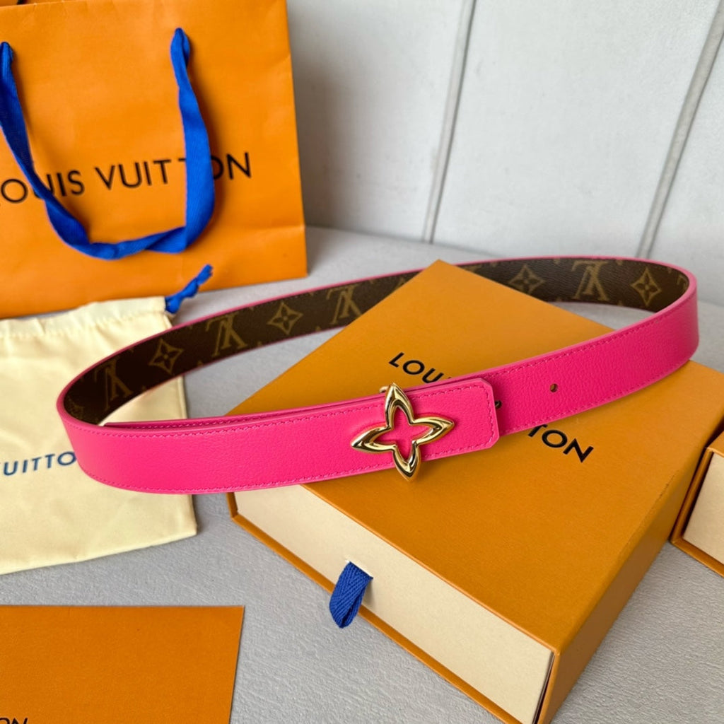 LOUIS VUITTON LV  MINI FLOWERGRAM 30MM REVERSIBLE BELT IN BRIGHT PINK CALFSKIN GOLD HARDWARE