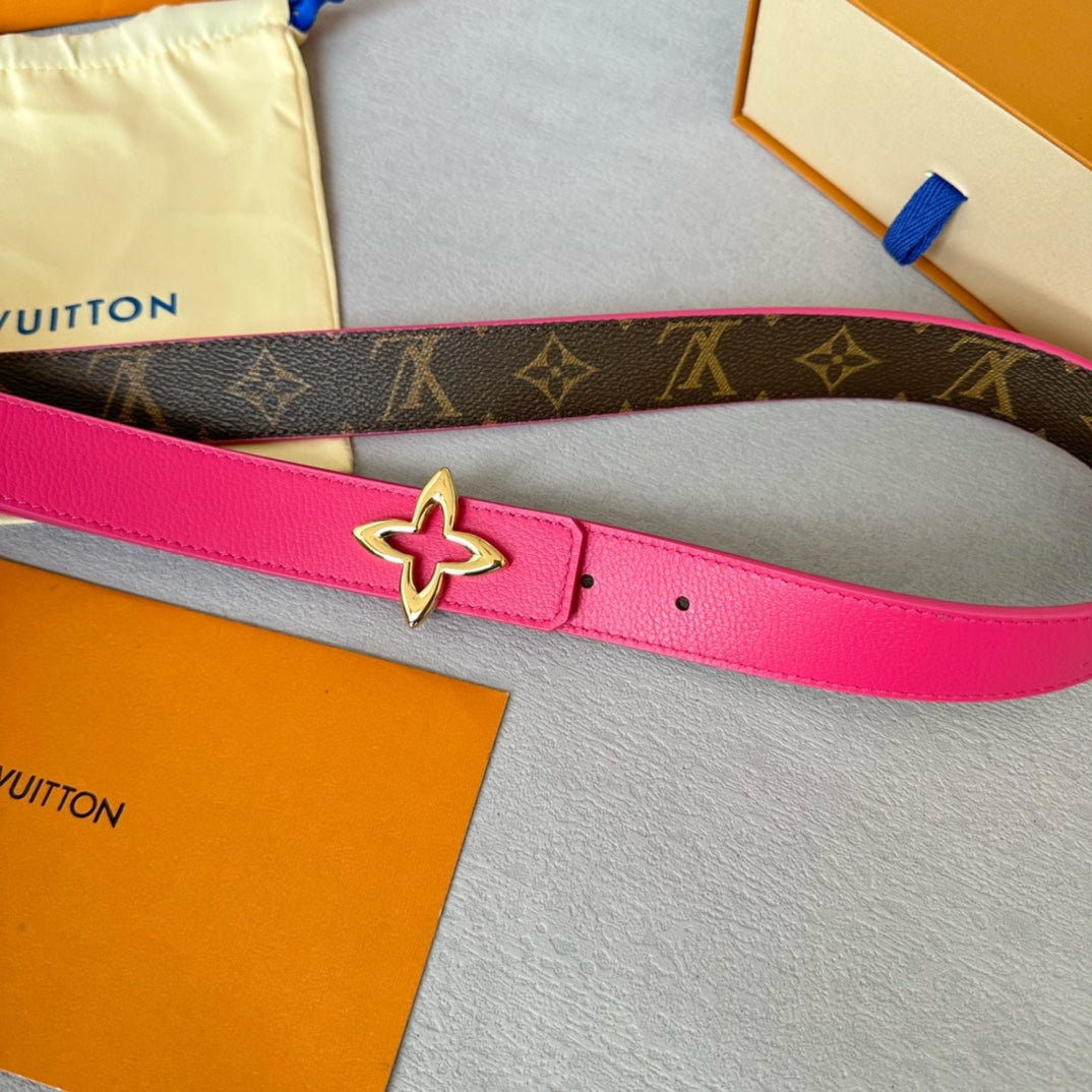 LOUIS VUITTON LV  MINI FLOWERGRAM 30MM REVERSIBLE BELT IN BRIGHT PINK CALFSKIN GOLD HARDWARE