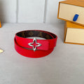 LOUIS VUITTON LV  MINI FLOWERGRAM 30MM REVERSIBLE BELT IN CHERRY RED CALFSKIN SILVER HARDWARE