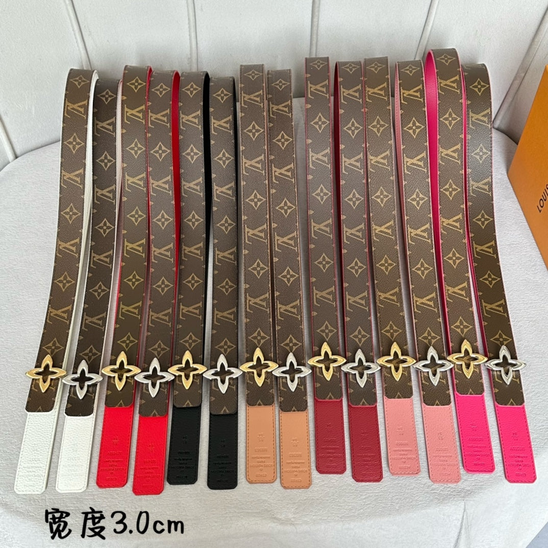 LOUIS VUITTON LV  MINI FLOWERGRAM 30MM REVERSIBLE BELT IN CHERRY RED CALFSKIN GOLD HARDWARE