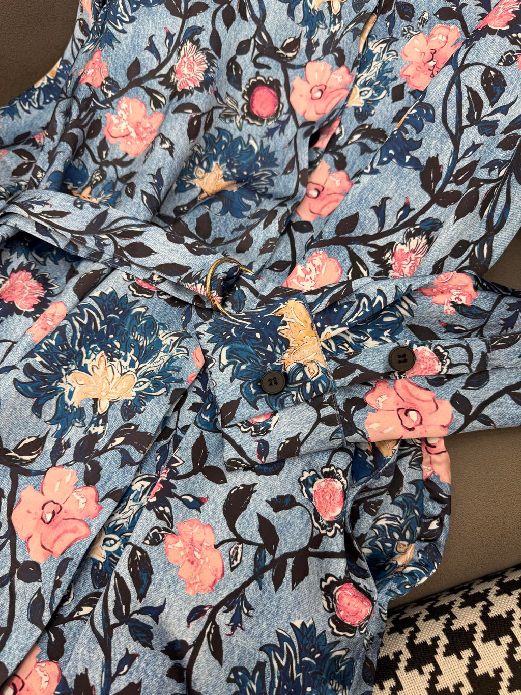 LOUIS VUITTON LV LONG-SLEEVE FLORAL PRINT SHIRT DRESS IN BLUE