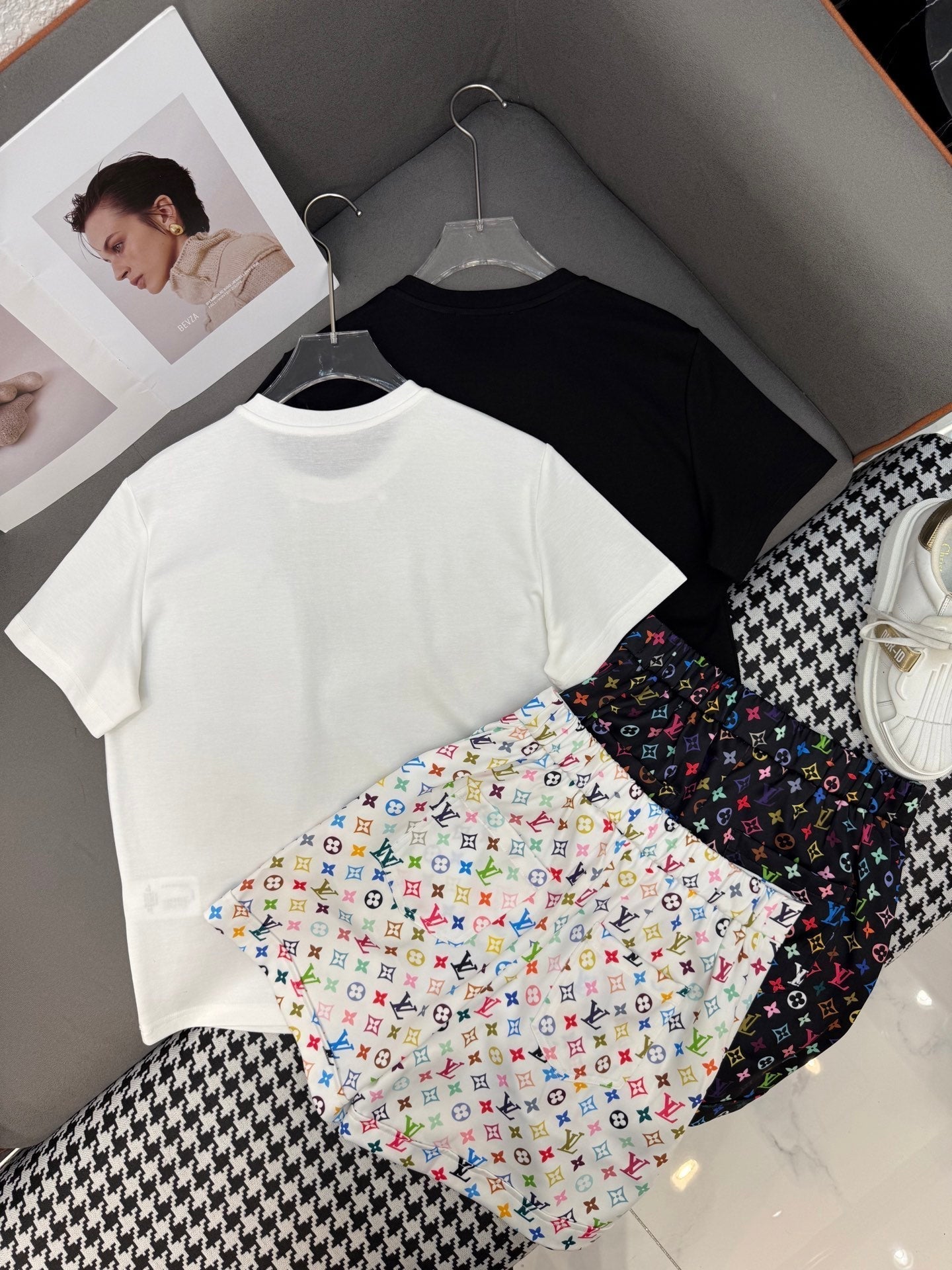LOUIS VUITTON LV NEW T-SHIRT AND SHORTS SET WITH GOLD HARDWARE DETAILS