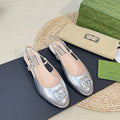 GUCCI Double G patent leather slingback ballet flats Sliver