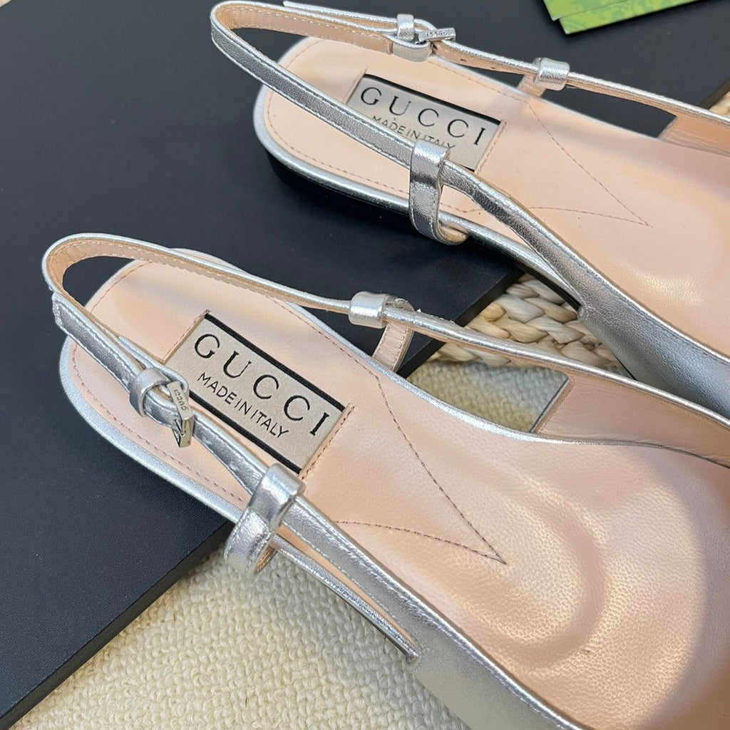 GUCCI Double G patent leather slingback ballet flats Sliver