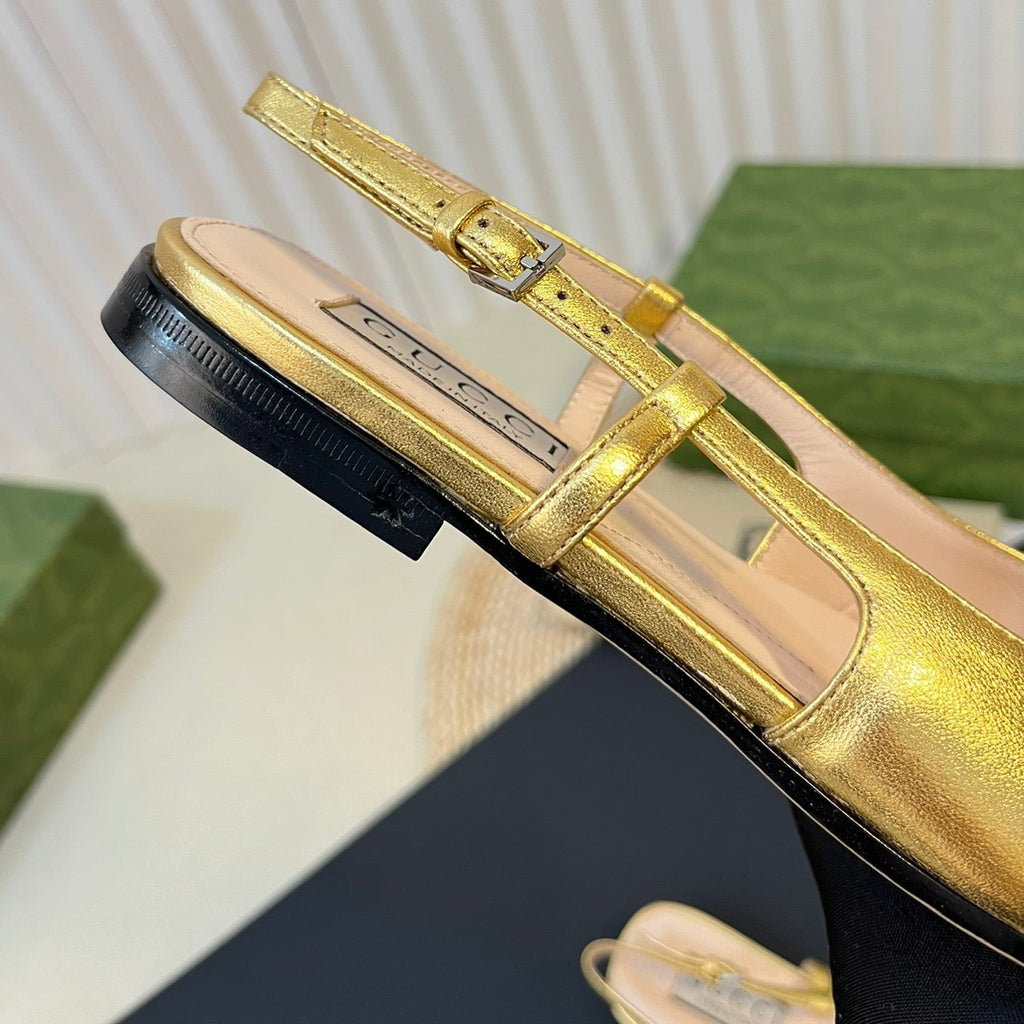 GUCCI Double G patent leather slingback ballet flats Gold