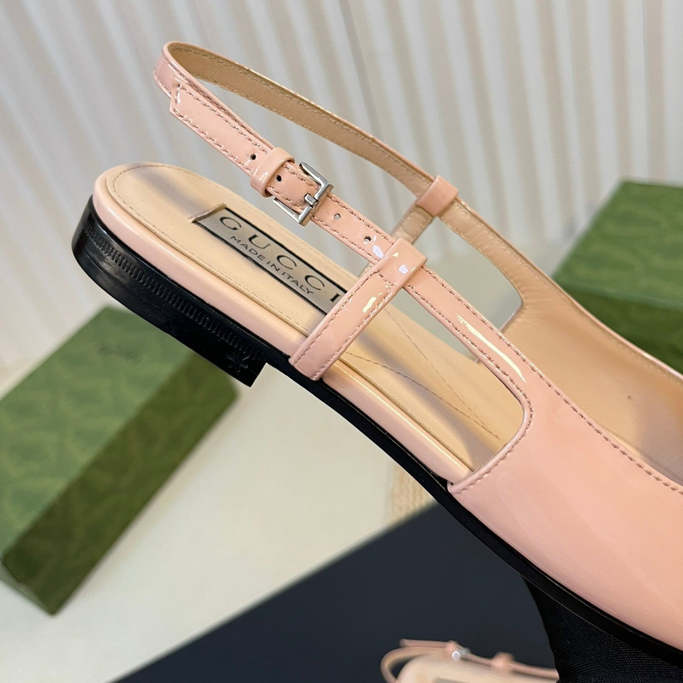 GUCCI Double G patent leather slingback ballet flats Glossy Rose Pink
