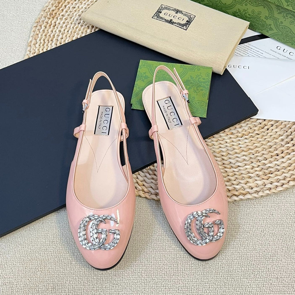 GUCCI Double G patent leather slingback ballet flats Glossy Rose Pink