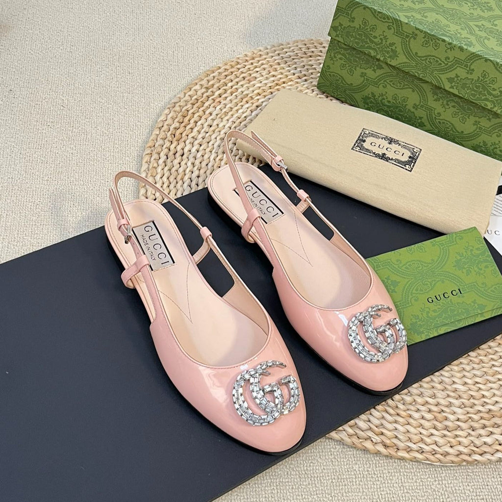 GUCCI Double G patent leather slingback ballet flats Glossy Rose Pink