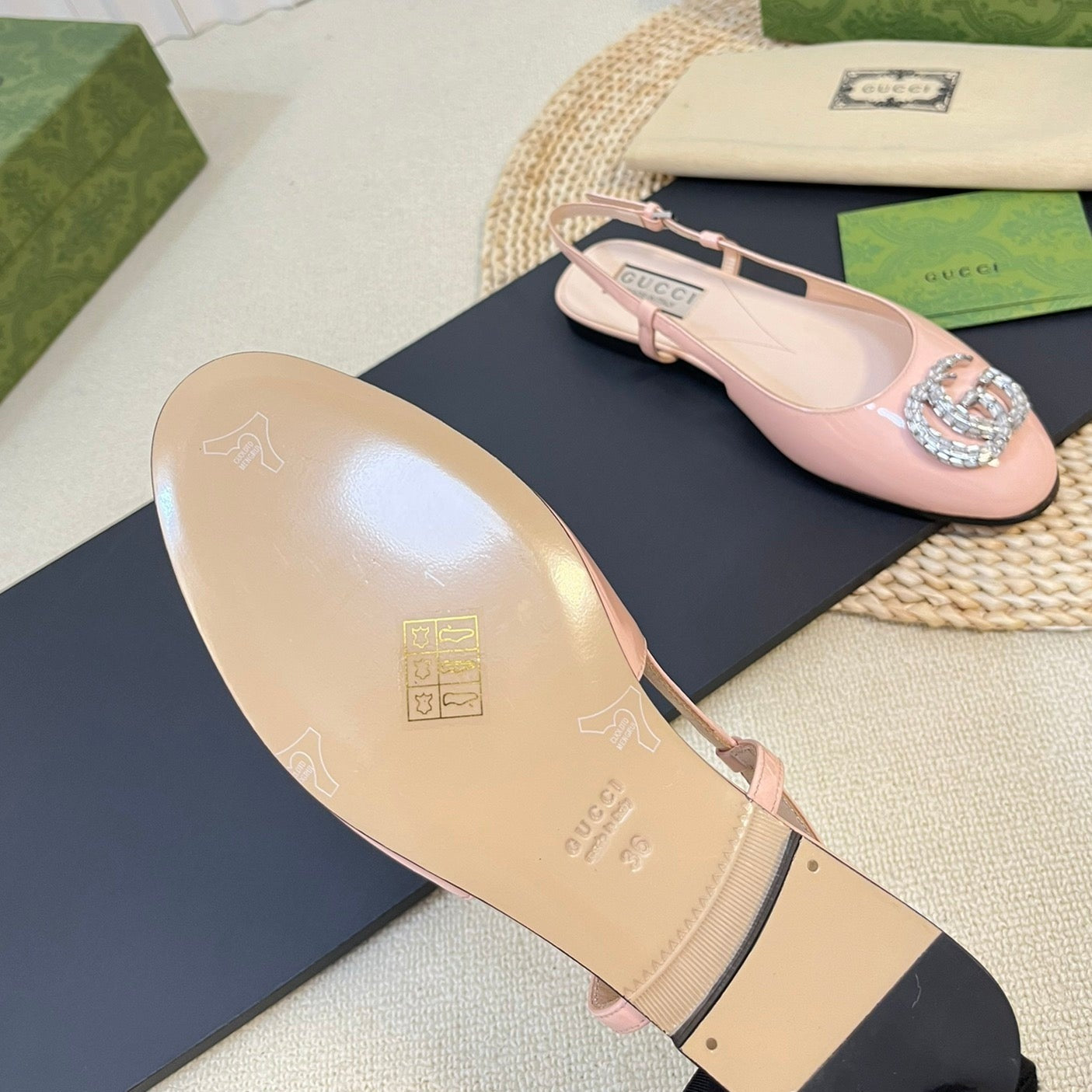 GUCCI Double G patent leather slingback ballet flats Glossy Rose Pink