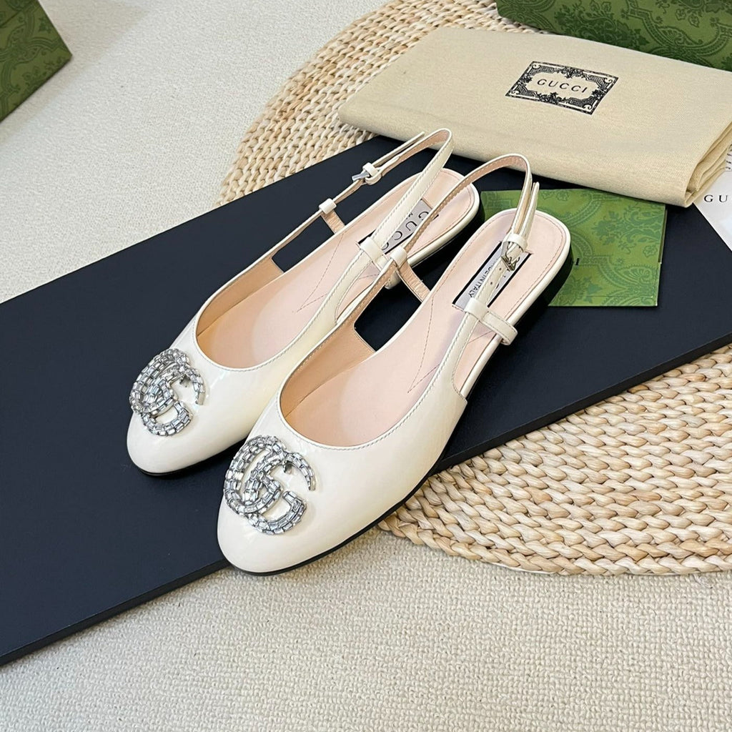GUCCI Double G patent leather slingback ballet flats Glossy White