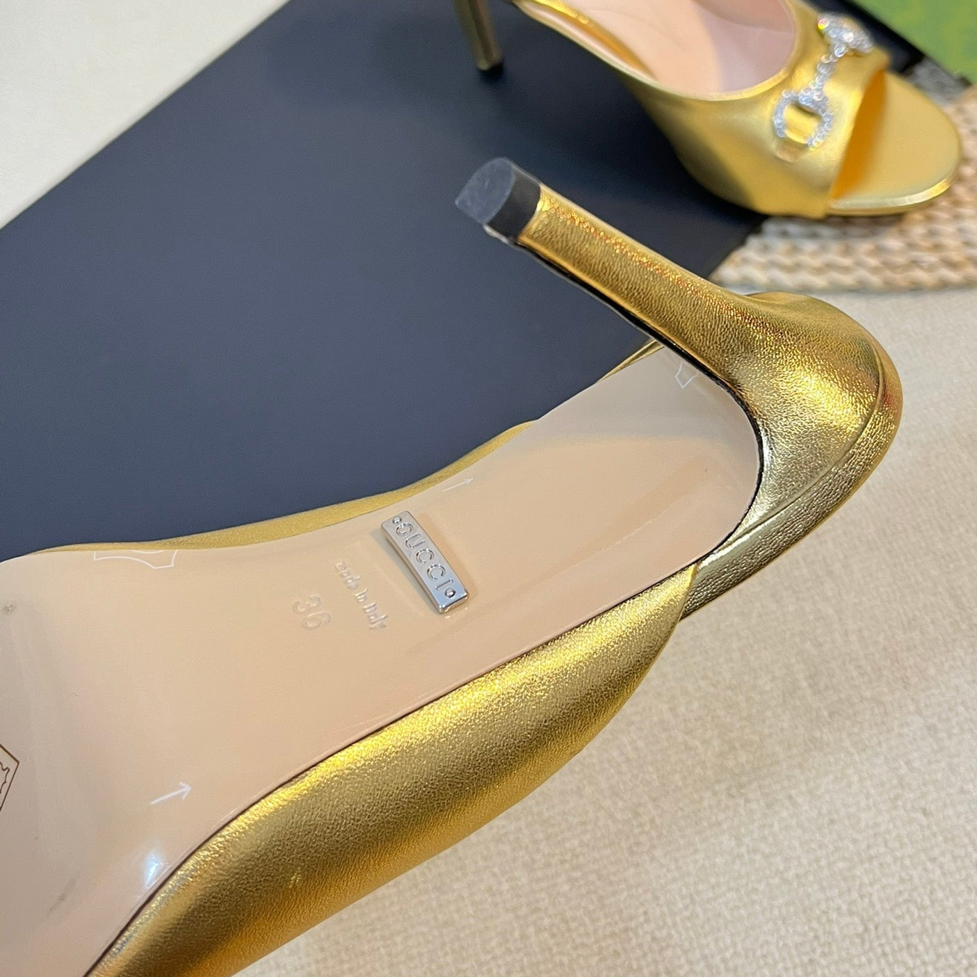GUCCI Women's Horsebit mid-heel slide sandal in Gold