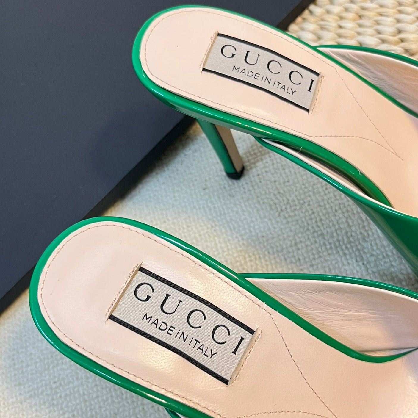 GUCCI Women's Horsebit mid-heel slide sandal in glossy Jade Green