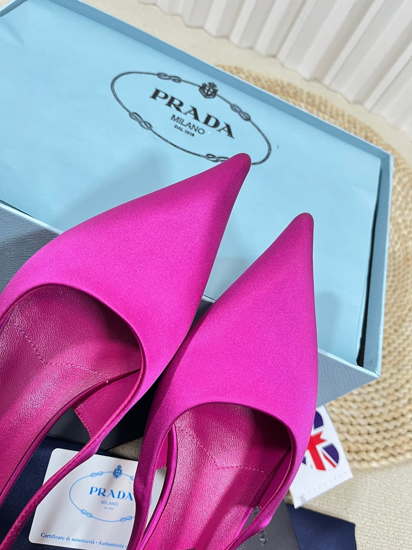 PRADA POINTED TOE SLINGBACK PUMPS BRIGHT PINK SATIN