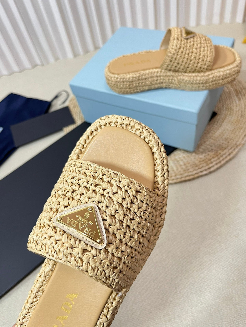 PRADA Crochet Flatform Slides 40 Beige