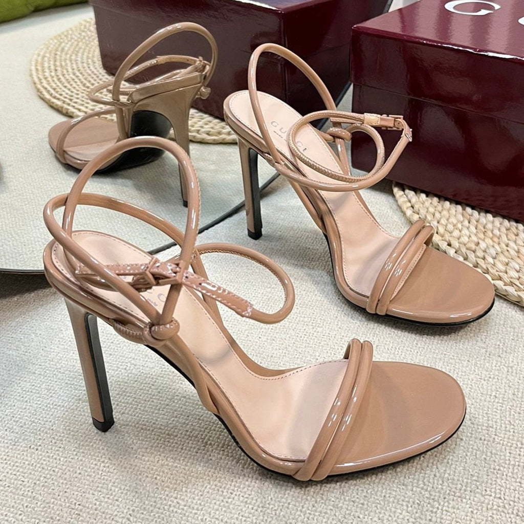 GUCCI HIGH SANDAL 10 CM IN TAN BEIGE GLOSSY CALFSKIN