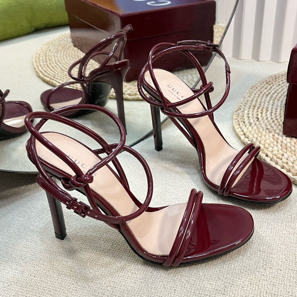 GUCCI HIGH SANDAL 10 CM IN BERRY RED GLOSSY CALFSKIN