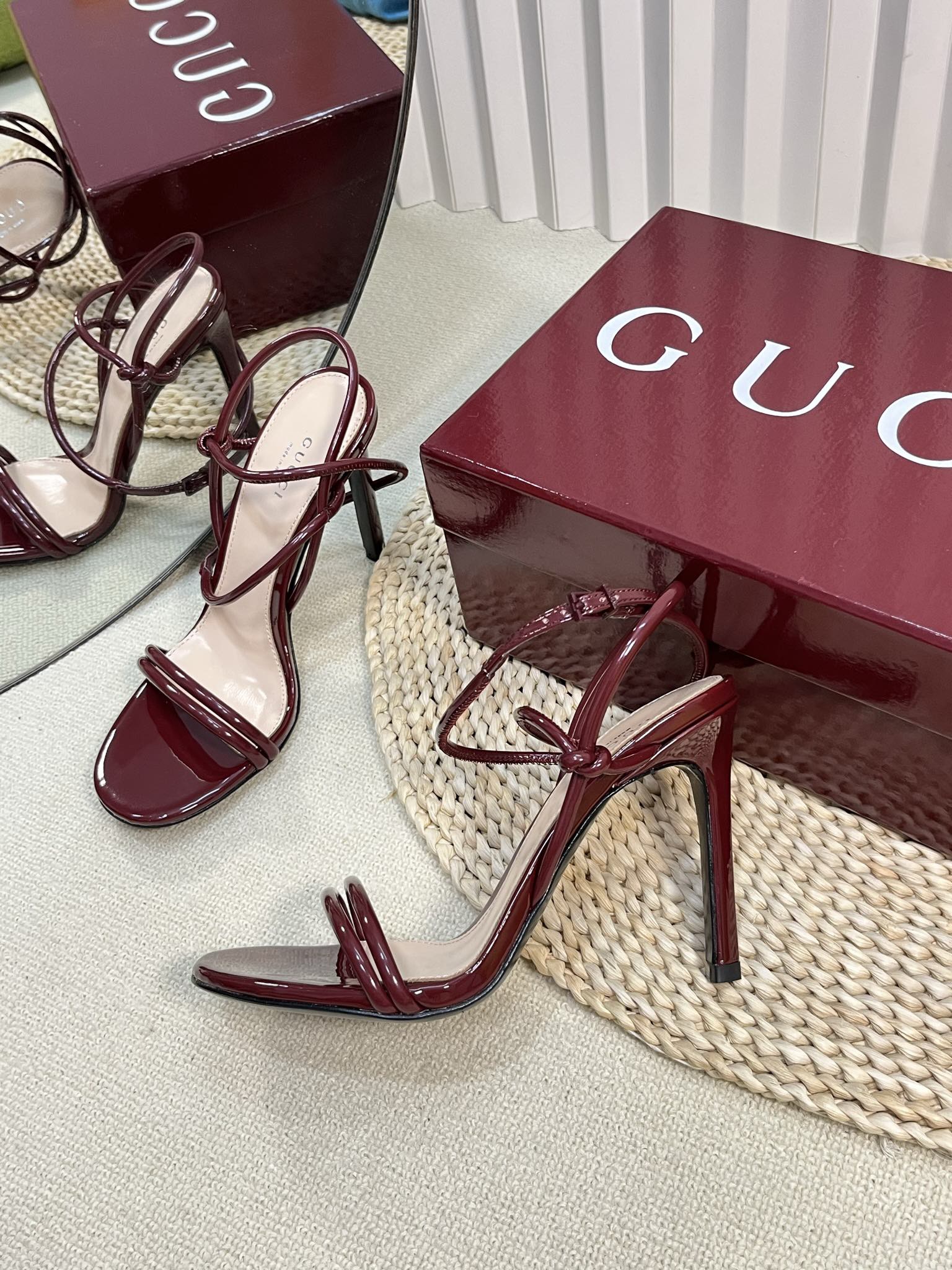 GUCCI HIGH SANDAL 10 CM IN BERRY RED GLOSSY CALFSKIN
