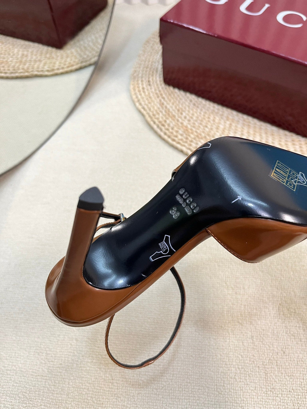 GUCCI HIGH SLINGBACK PUMP 10 CM IN BRONZE BROWN GLOSSY CALFSKIN