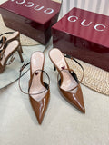 GUCCI HIGH SLINGBACK PUMP 10 CM IN BRONZE BROWN GLOSSY CALFSKIN