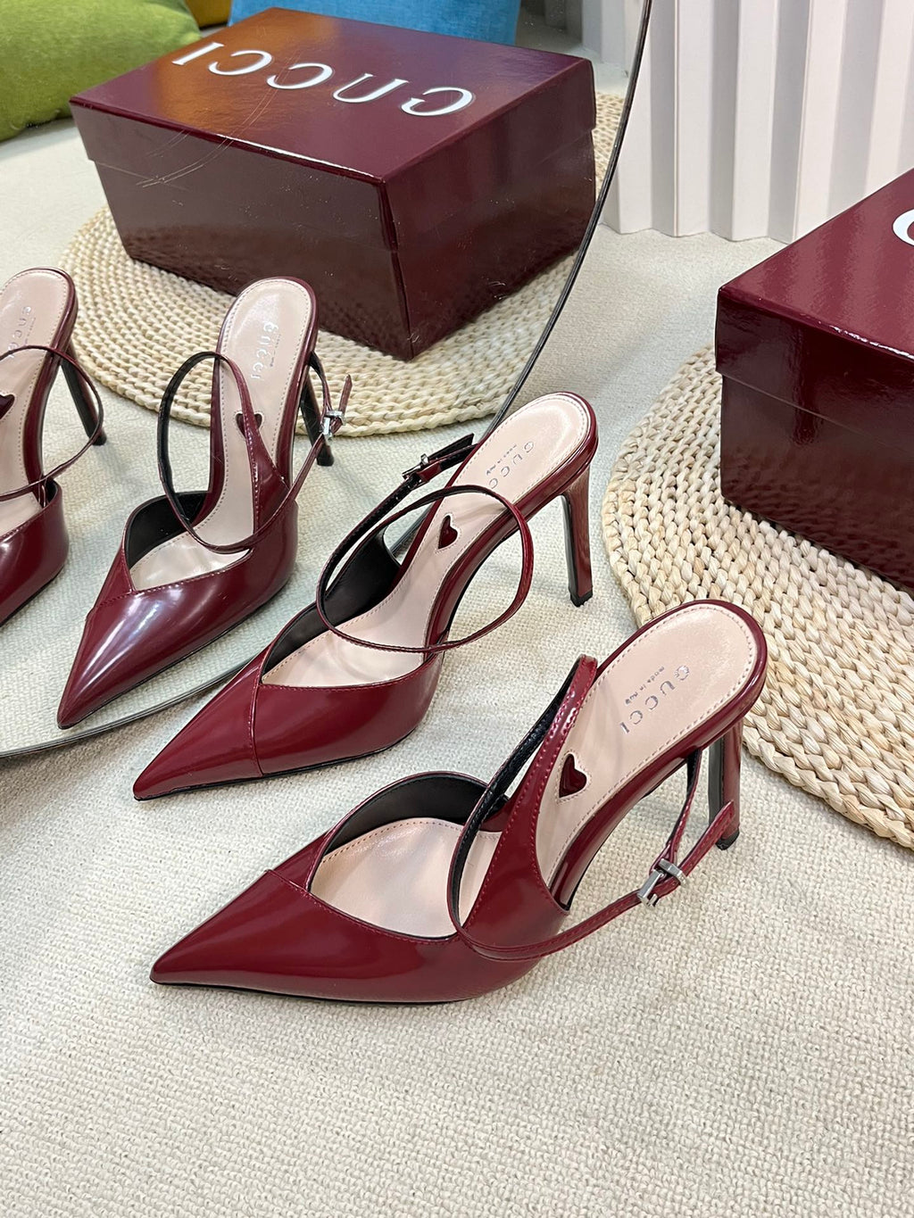 GUCCI HIGH SLINGBACK PUMP 10 CM IN CHERRY RED GLOSSY CALFSKIN