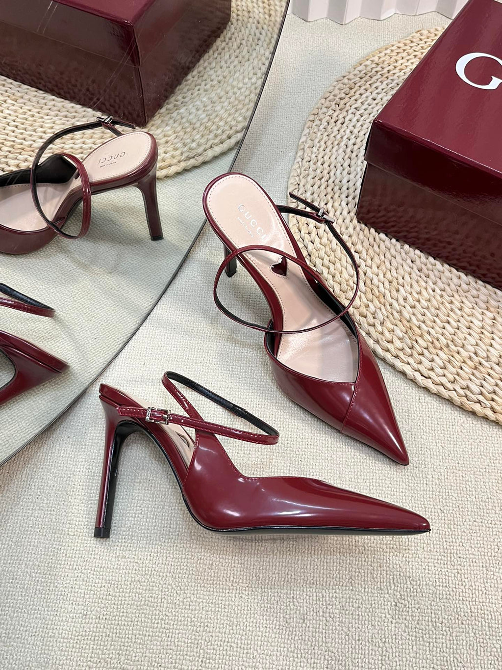 GUCCI HIGH SLINGBACK PUMP 10 CM IN CHERRY RED GLOSSY CALFSKIN
