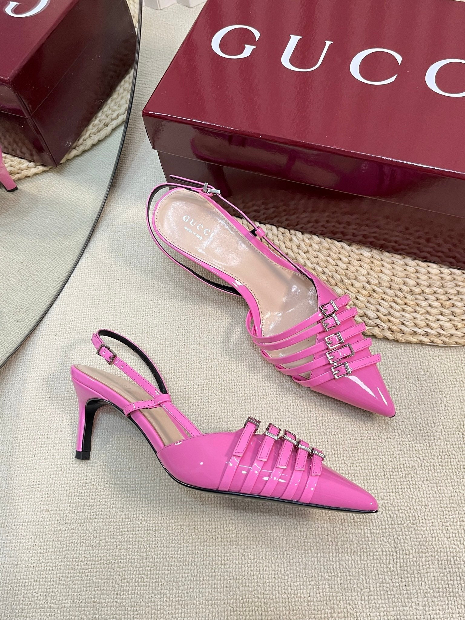 GUCCI SLINGBACK PUMP 6 CM IN FUSCIA PINK GLOSSY CALFSKIN