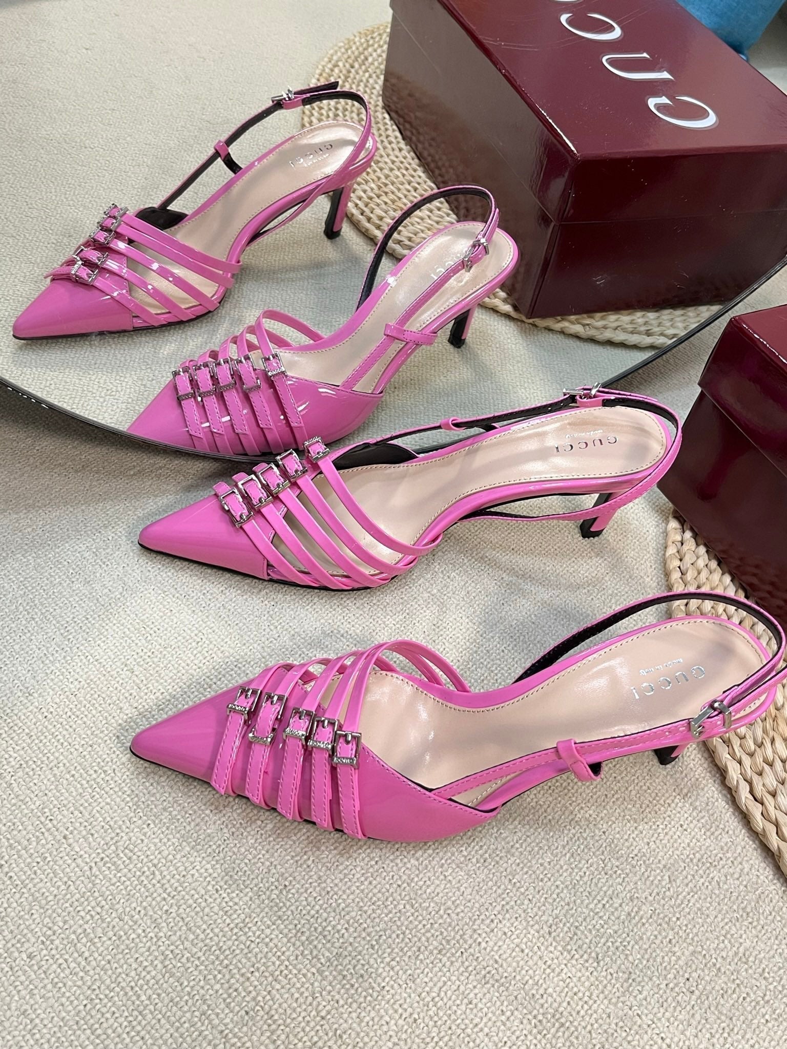 GUCCI SLINGBACK PUMP 6 CM IN FUSCIA PINK GLOSSY CALFSKIN