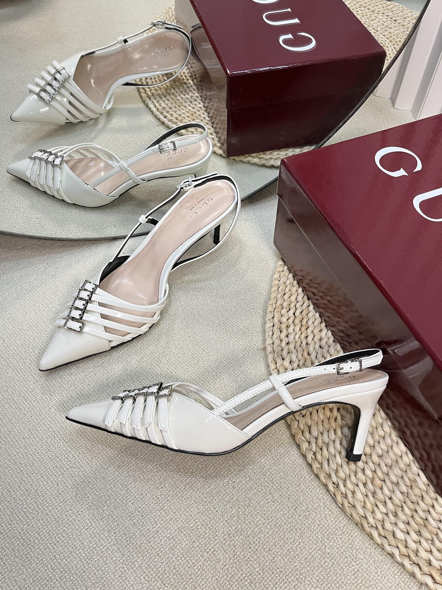 GUCCI SLINGBACK PUMP 6 CM IN WHITE GLOSSY CALFSKIN