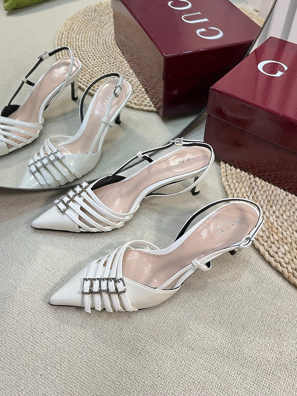 GUCCI SLINGBACK PUMP 6 CM IN WHITE GLOSSY CALFSKIN