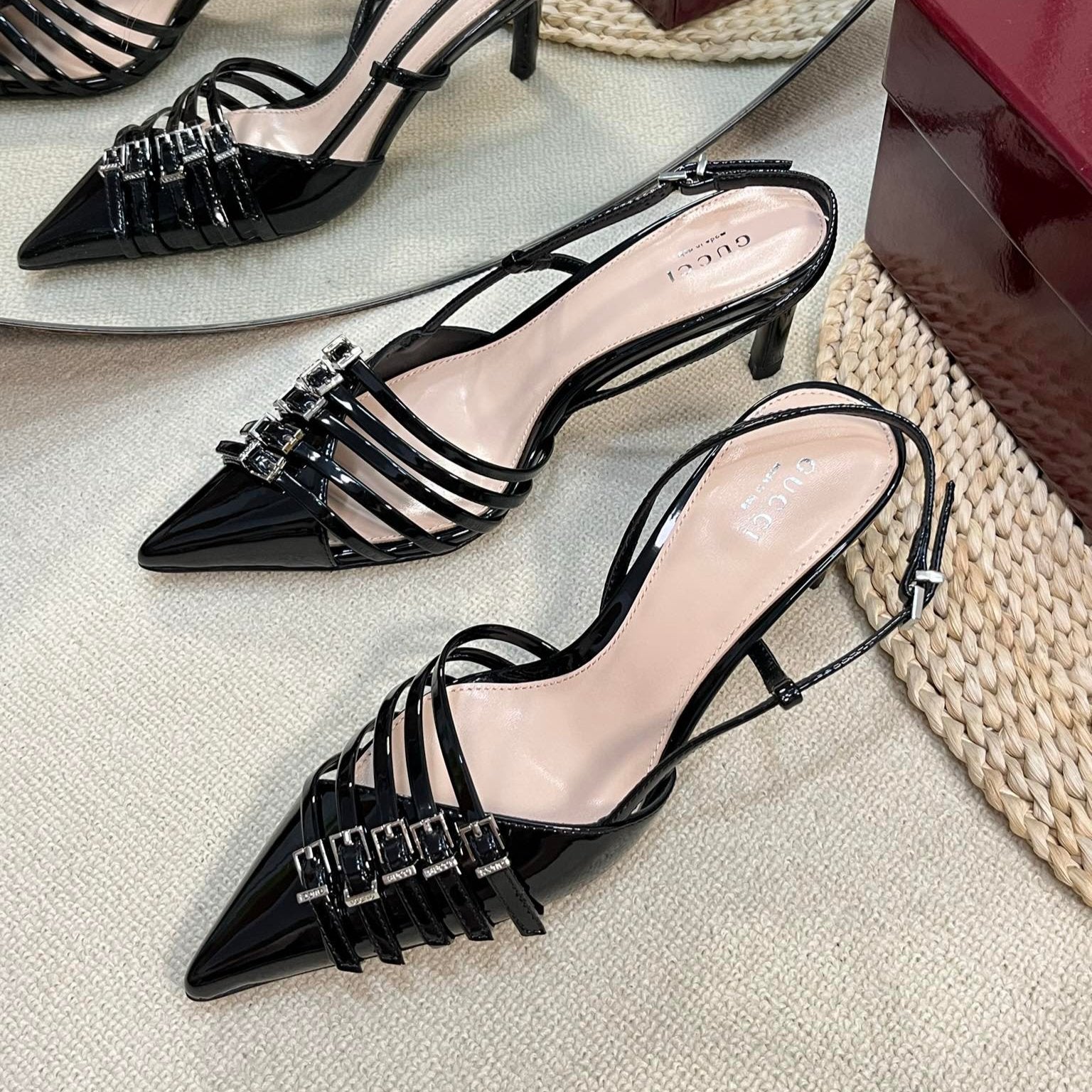 GUCCI SLINGBACK PUMP 6 CM IN BLACK GLOSSY CALFSKIN