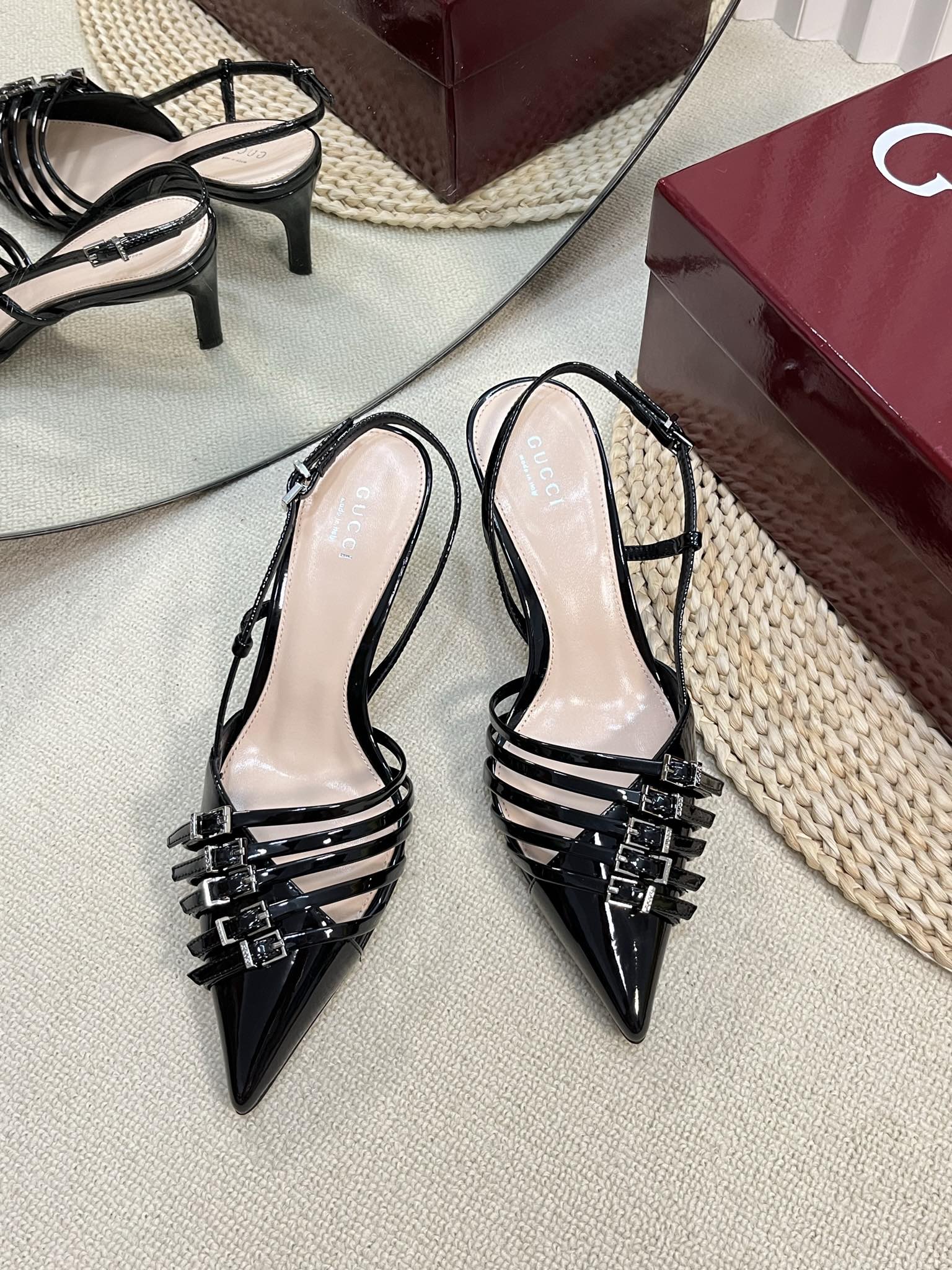 GUCCI SLINGBACK PUMP 6 CM IN BLACK GLOSSY CALFSKIN