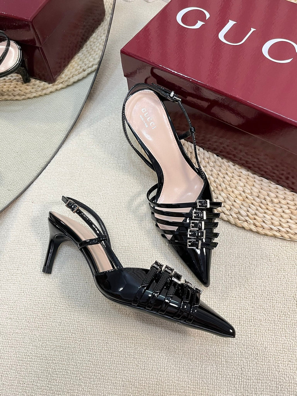 GUCCI SLINGBACK PUMP 6 CM IN BLACK GLOSSY CALFSKIN