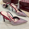 GUCCI HIGH SLINGBACK 10 CM IN CHERRY RED SILK WITH FULL RHINSTONES