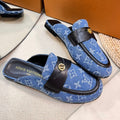 LOUIS VUITTON LV CAPRI OPEN BACK LOAFERS IN COBALT BLUE MONOGRAM DENIM
