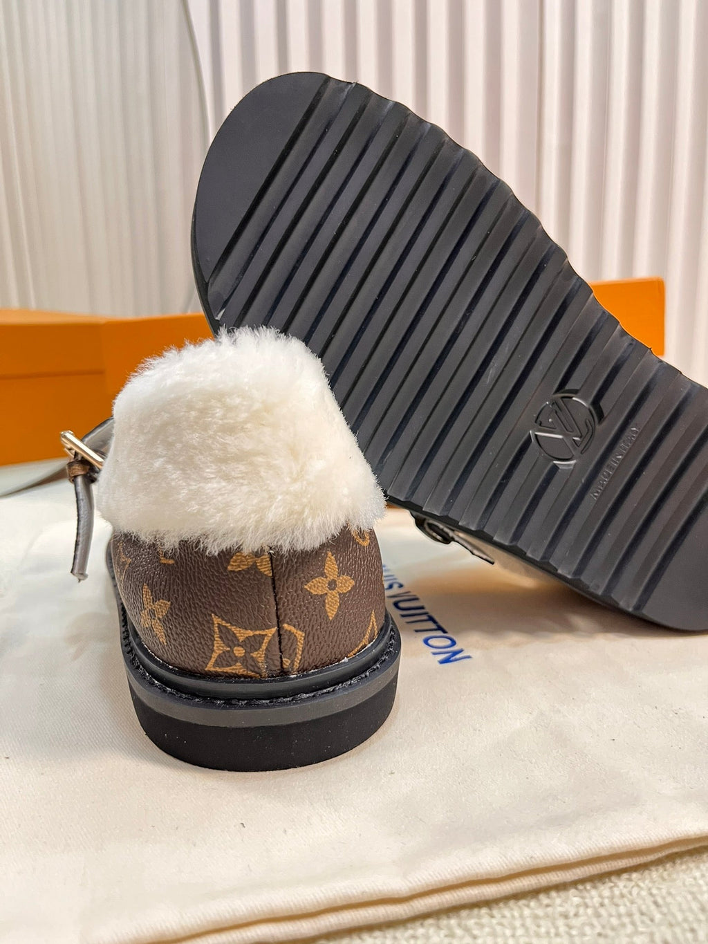 LOUIS VUITTON COLORADO COMFORT MARY JANE IN CHOCOLATE BROWN MONOGRAM CALFSKIN AND SHEARLING LINING