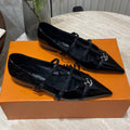 LOUIS VUITTON POINTED-TOE TRIPLE-STRAP BALLET FLAT IN BLACK PATENT CALFSKIN