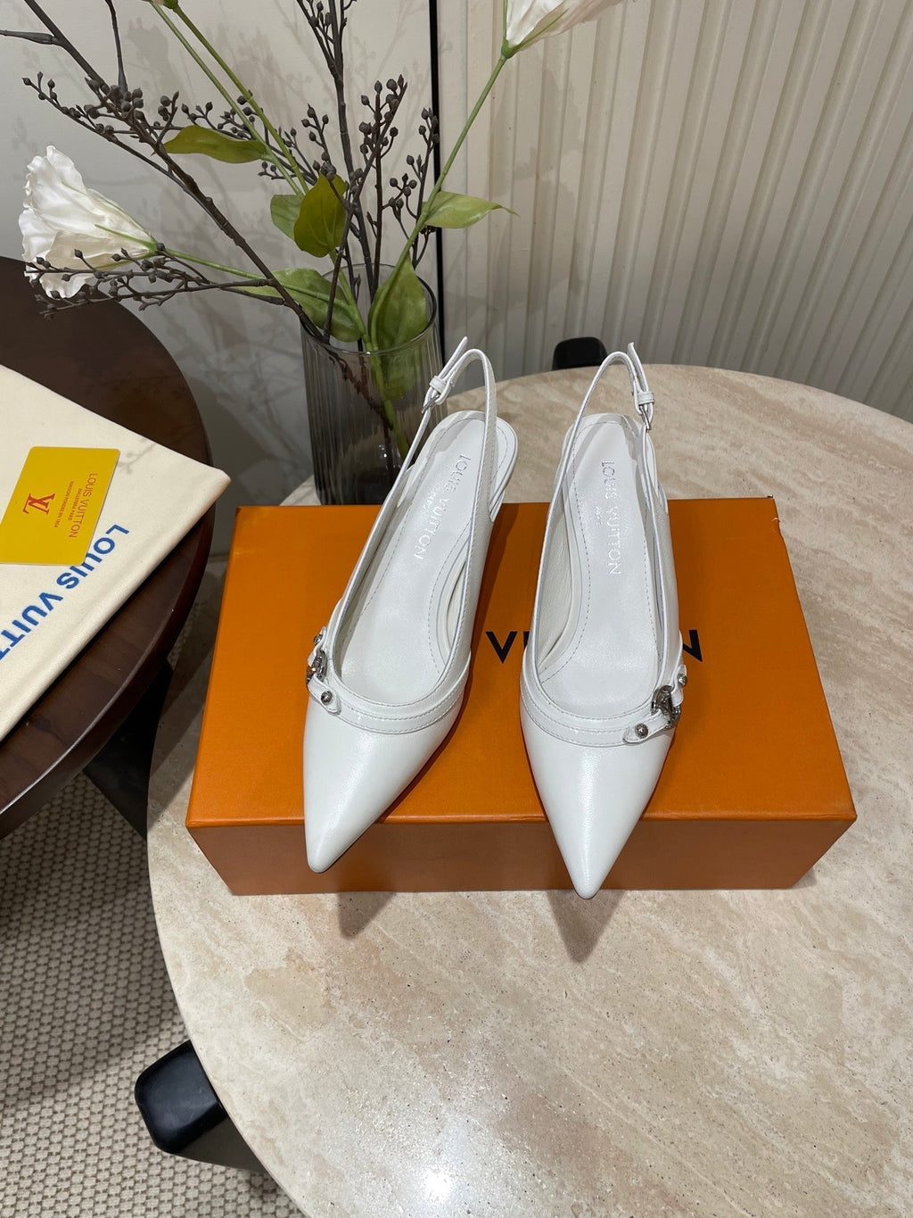 LOUIS VUITTON HIGH SLINGBACKS 5 CM IN WHITE CALFSKIN