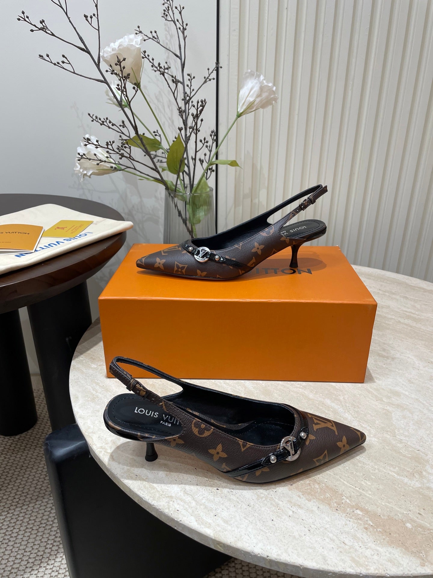 LOUIS VUITTON HIGH SLINGBACKS 5 CM IN CHOCOLATE BROWN MONOGRAM CALFSKIN