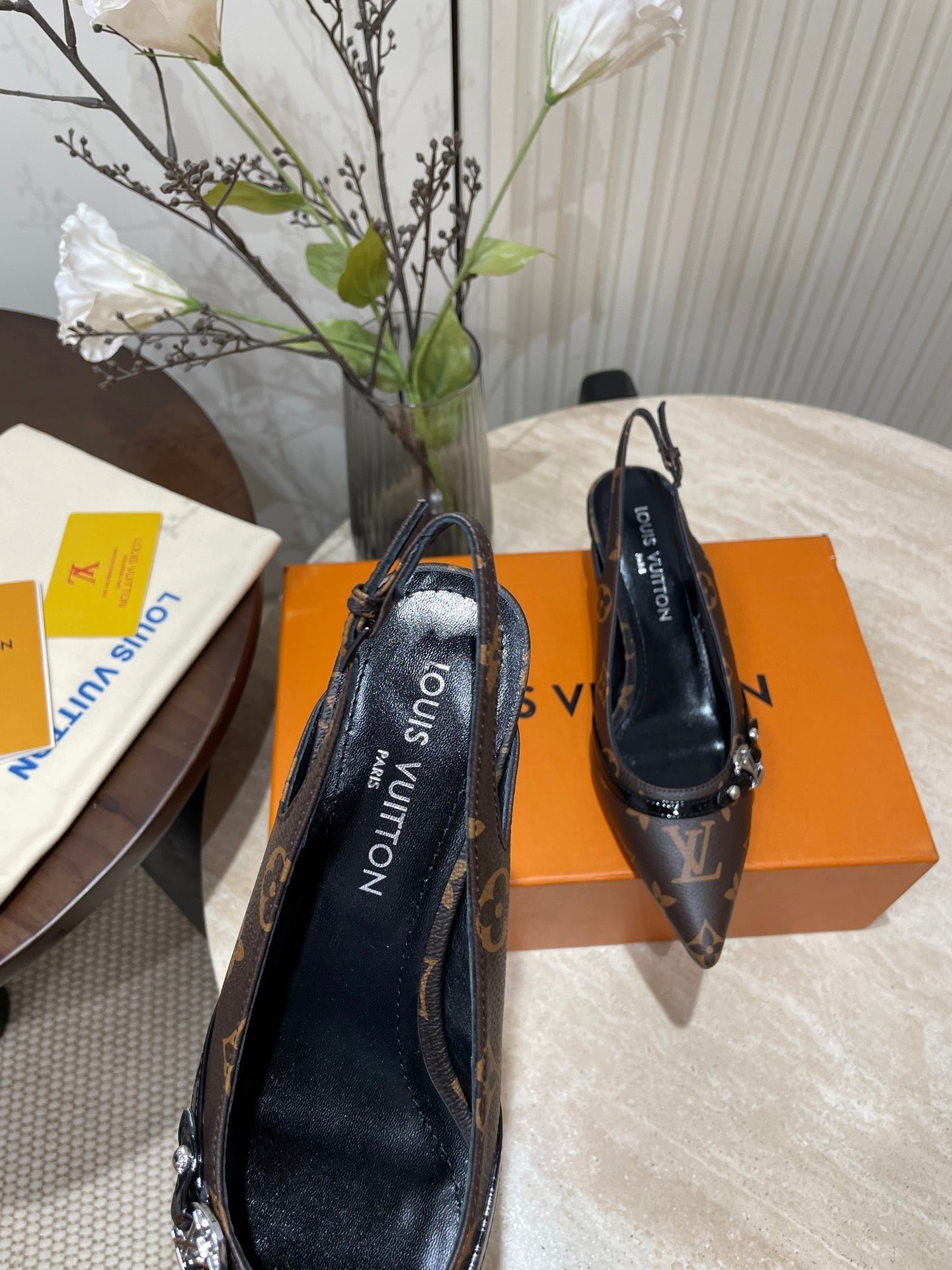 LOUIS VUITTON HIGH SLINGBACKS 5 CM IN CHOCOLATE BROWN MONOGRAM CALFSKIN