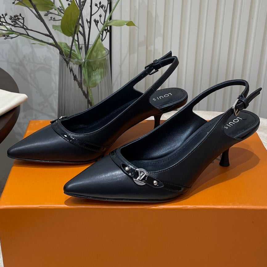 LOUIS VUITTON HIGH SLINGBACKS 5 CM IN BLACK CALFSKIN