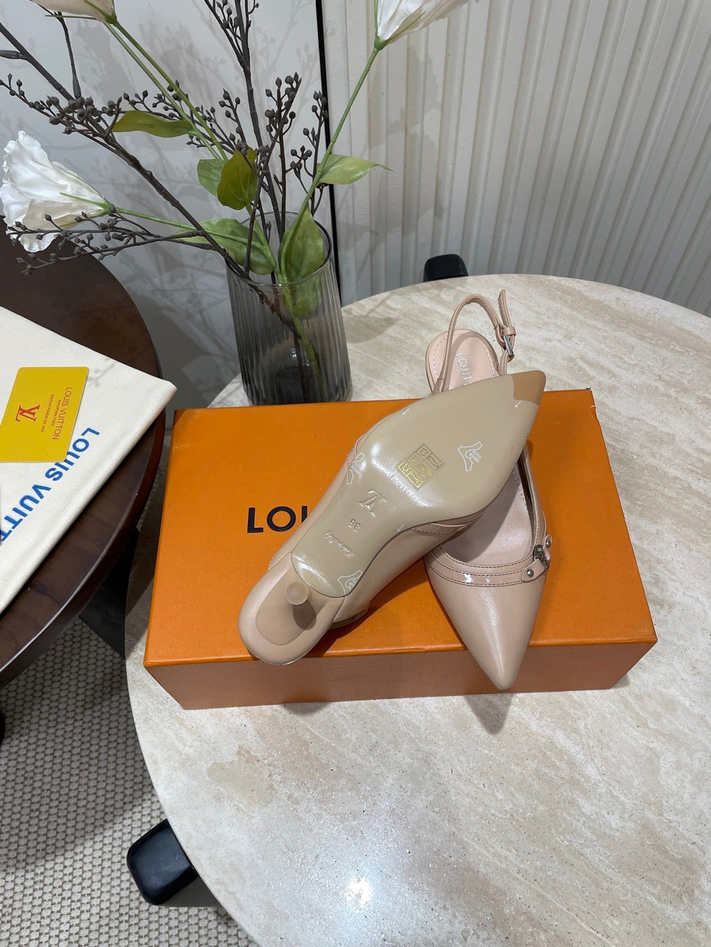 LOUIS VUITTON HIGH SLINGBACKS 5 CM IN BEIGE CREAM CALFSKIN