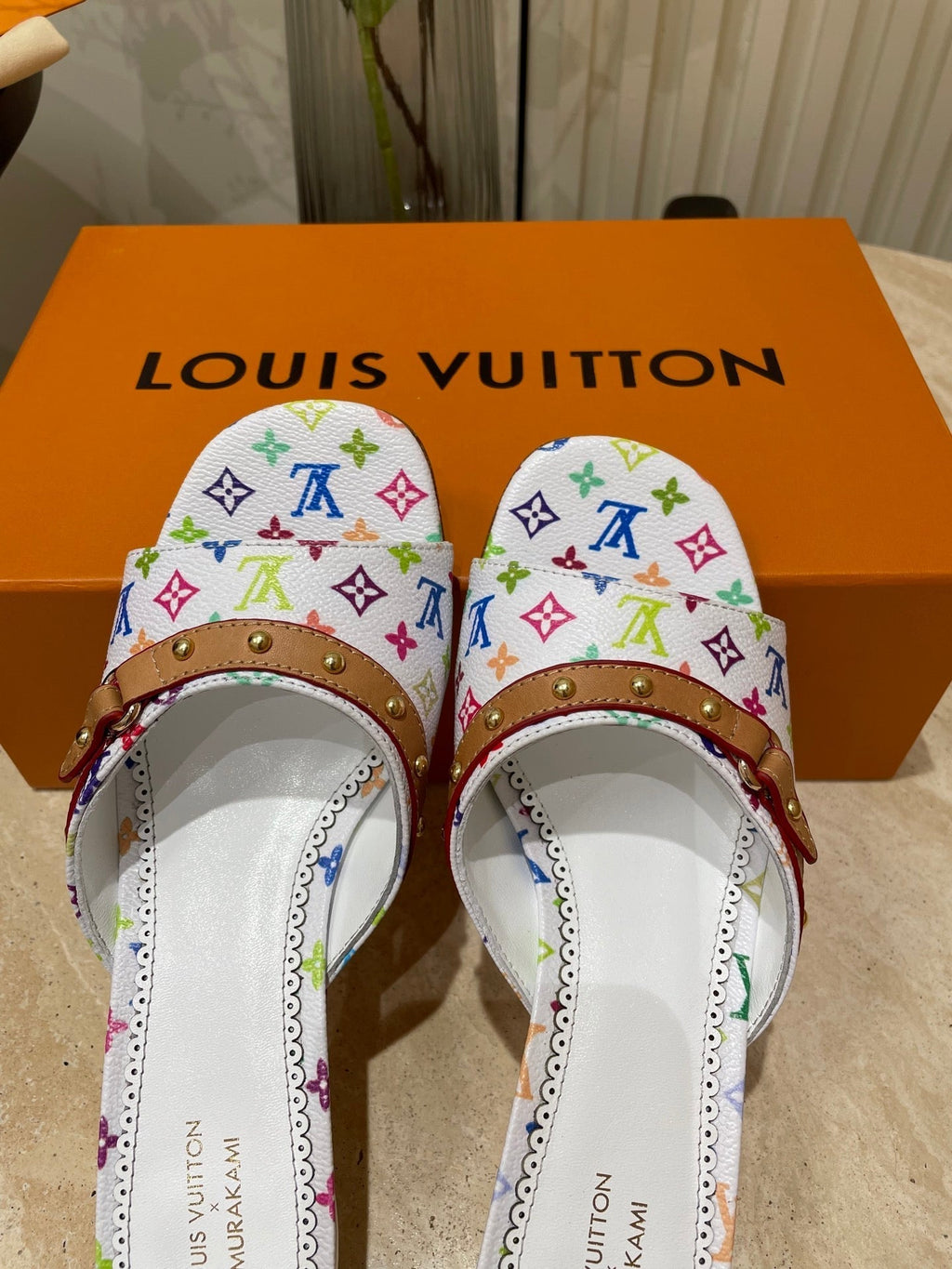 LOUIS VUITTON HIGH 5 CM MULES IN WHITE MONOGRAM LAMBSKIN