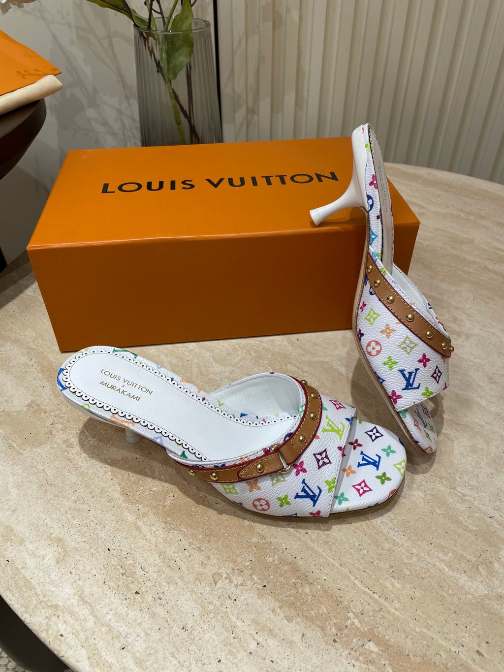 LOUIS VUITTON HIGH 5 CM MULES IN WHITE MONOGRAM LAMBSKIN