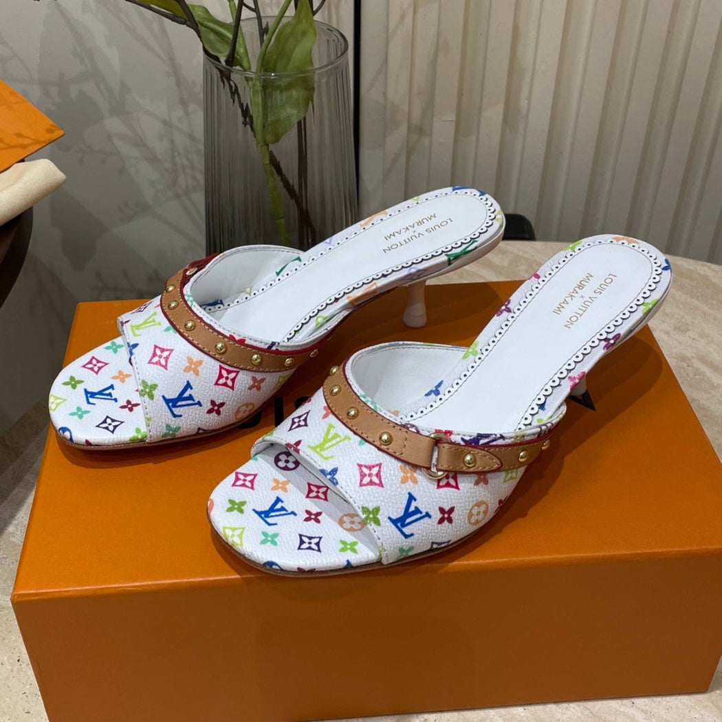LOUIS VUITTON HIGH 5 CM MULES IN WHITE MONOGRAM LAMBSKIN