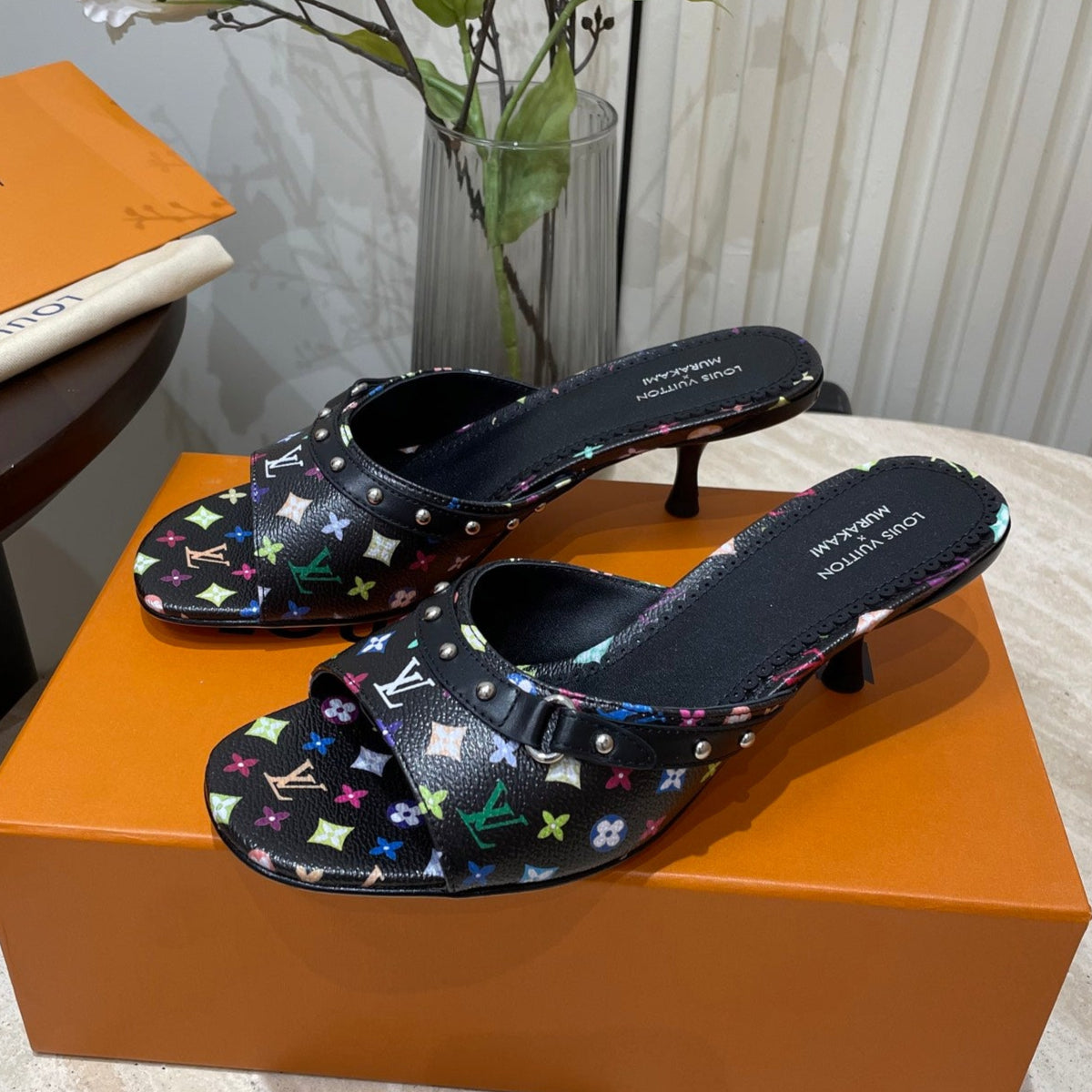 LOUIS VUITTON HIGH 5 CM MULES IN BLACK MONOGRAM LAMBSKIN