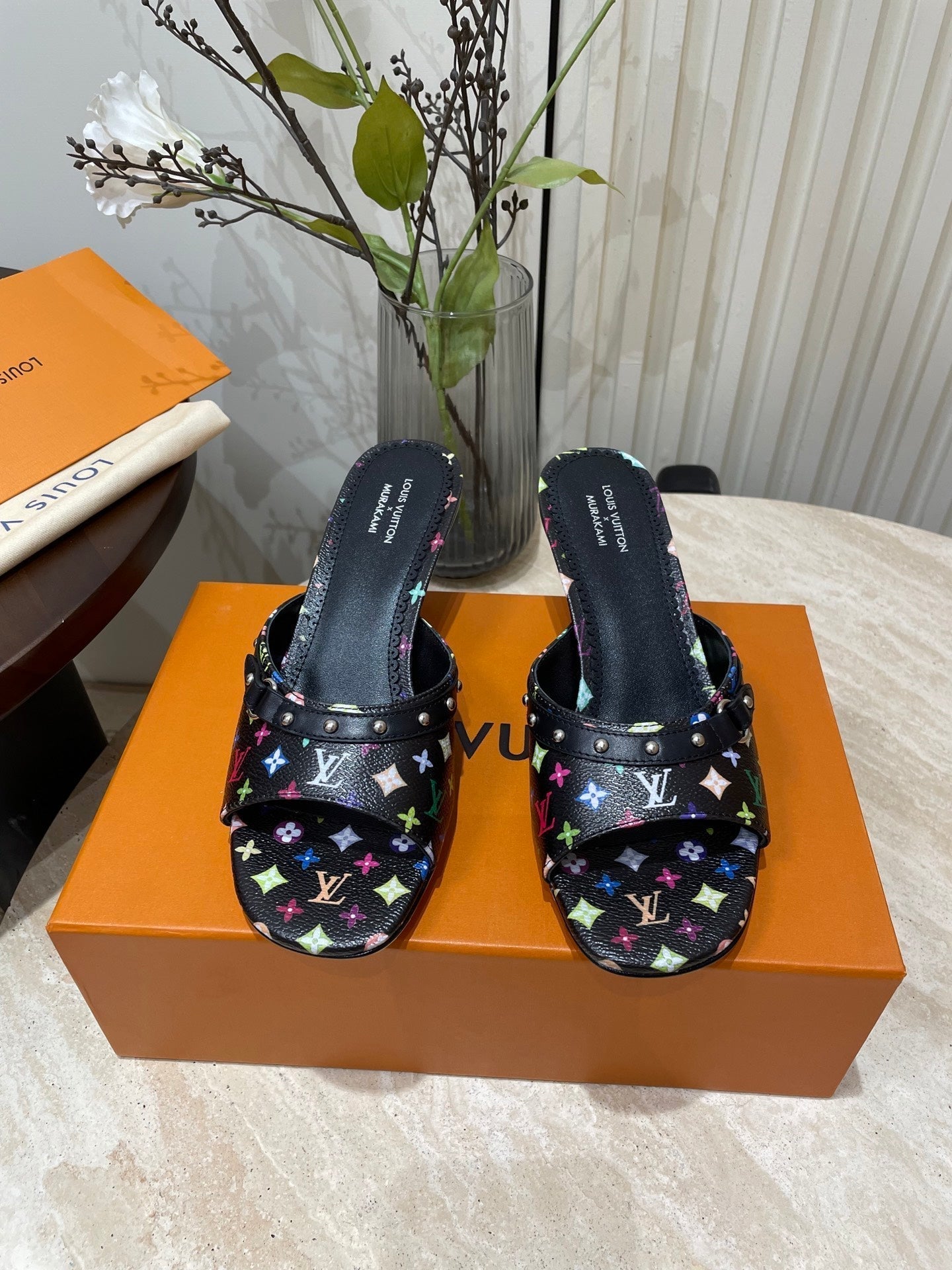 LOUIS VUITTON HIGH 5 CM MULES IN BLACK MONOGRAM LAMBSKIN