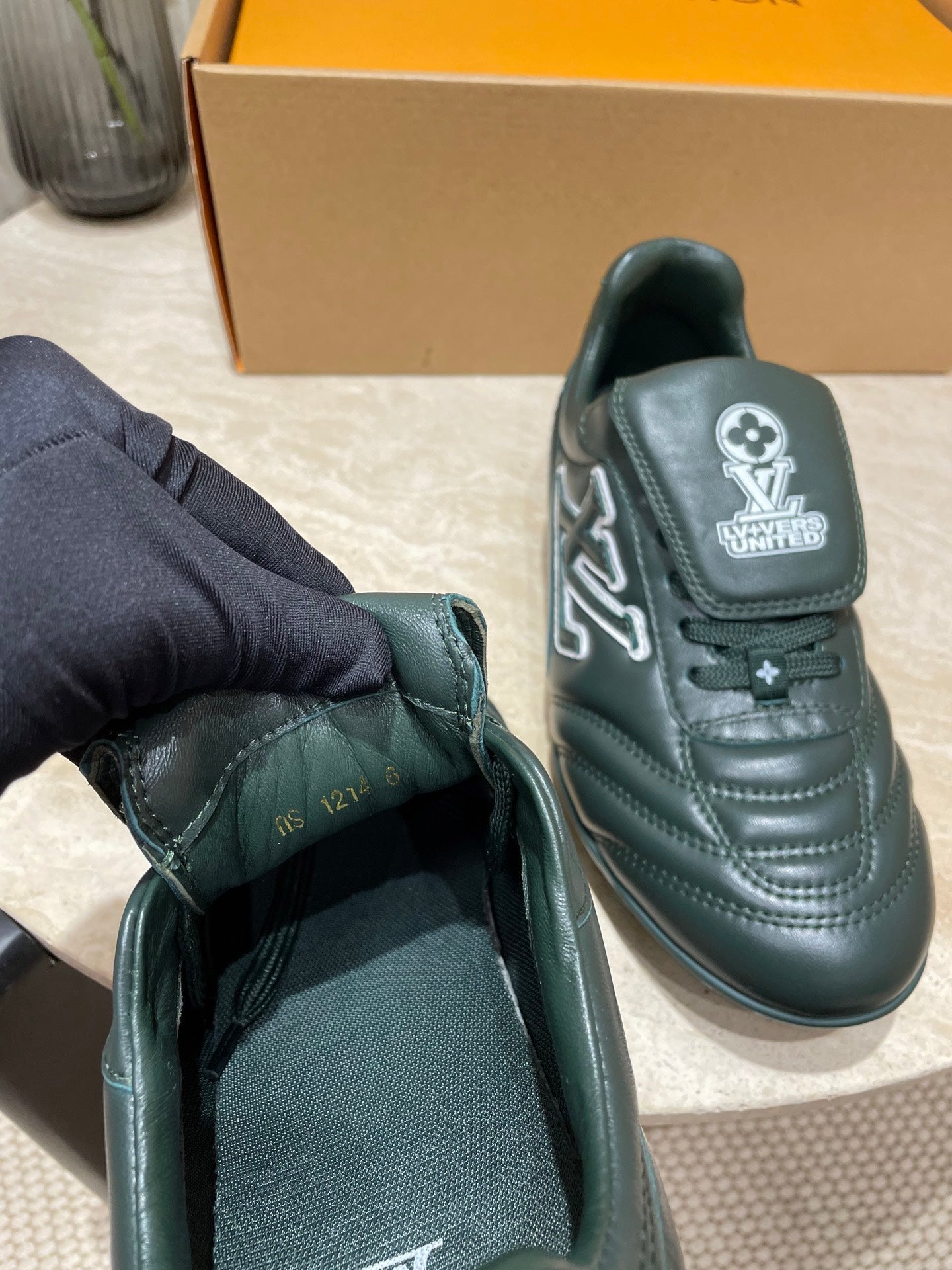 LOUIS VUITTON FOOTPRINT SOCCER SNEAKER IN FOREST GREEN CALFSKIN