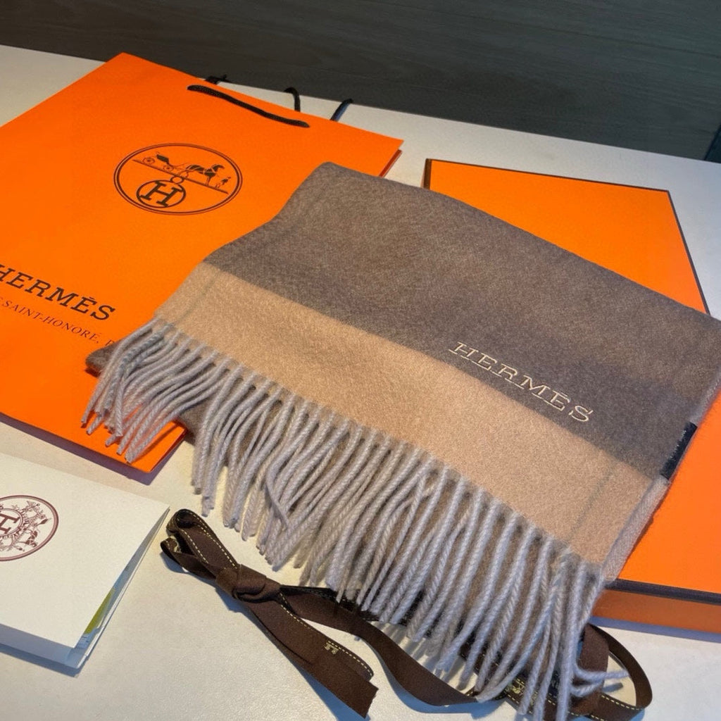 HERMES SCARF 180 CM IN MEDIUM BROWN CASERE 366046